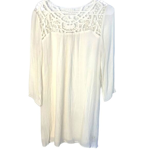 Anthropologie Mine Mini Minimalist  Dress M Ivory Chiffon Crochet Lace Coastal - Picture 2 of 7